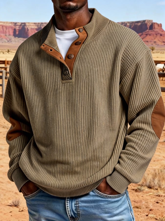 Sudadera vintage pana stand-cuello para hombre
