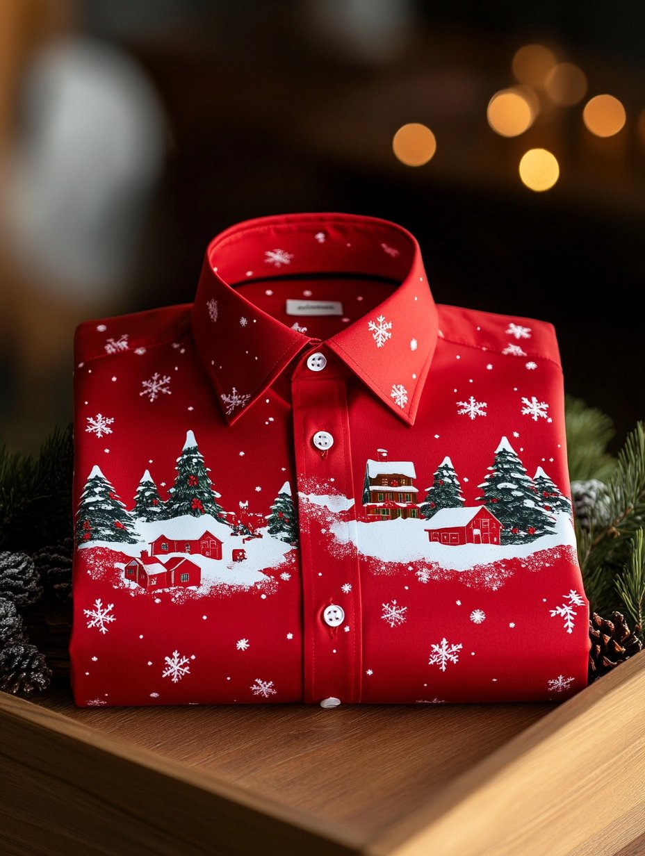 Camisa ejecutivo retro Santa Claus estampado de manga larga para hombre