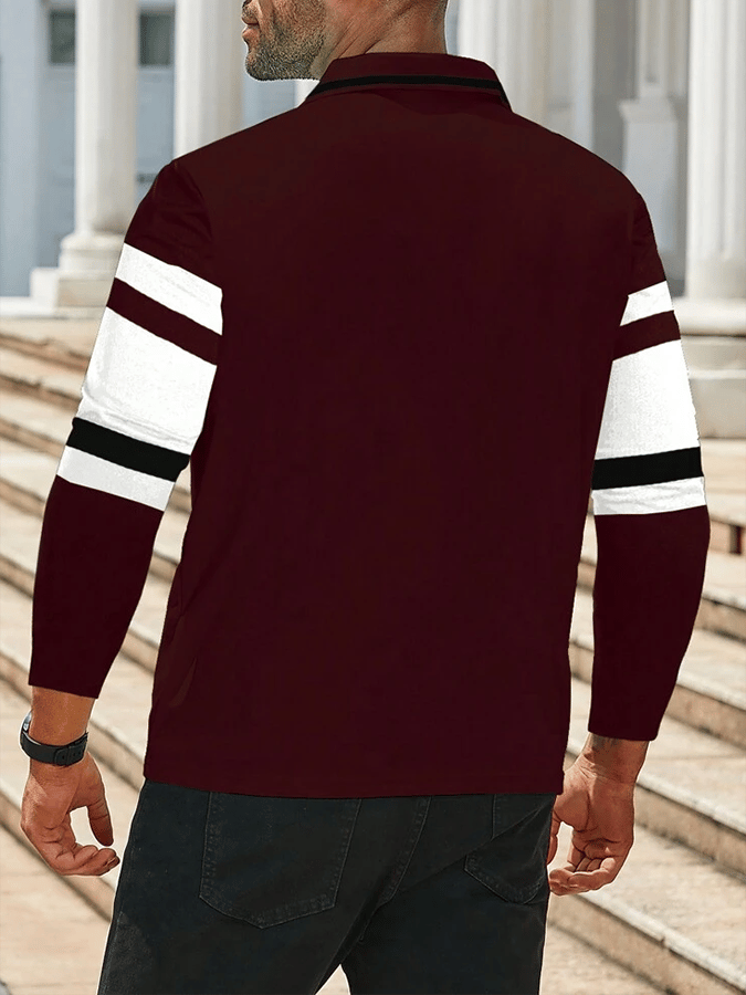 Camisa polo a rayas ejecutivo casual de manga larga para hombre