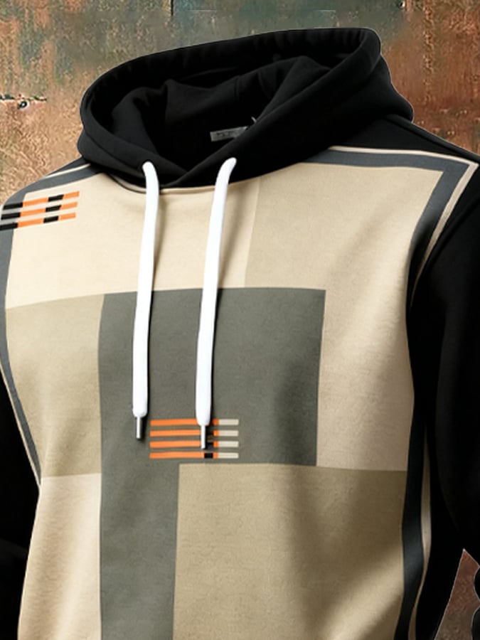Sudadera retro desgastado en bloques de color estampado casual de manga larga para hombre