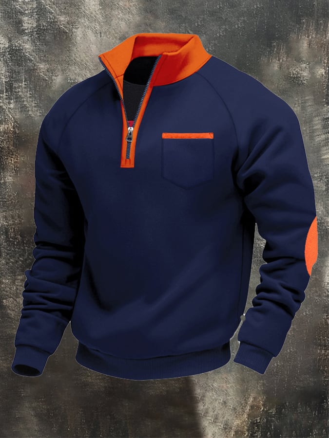 Sudadera retro Patchpara trabajo Comfortable en bloques de color cierre para hombre
