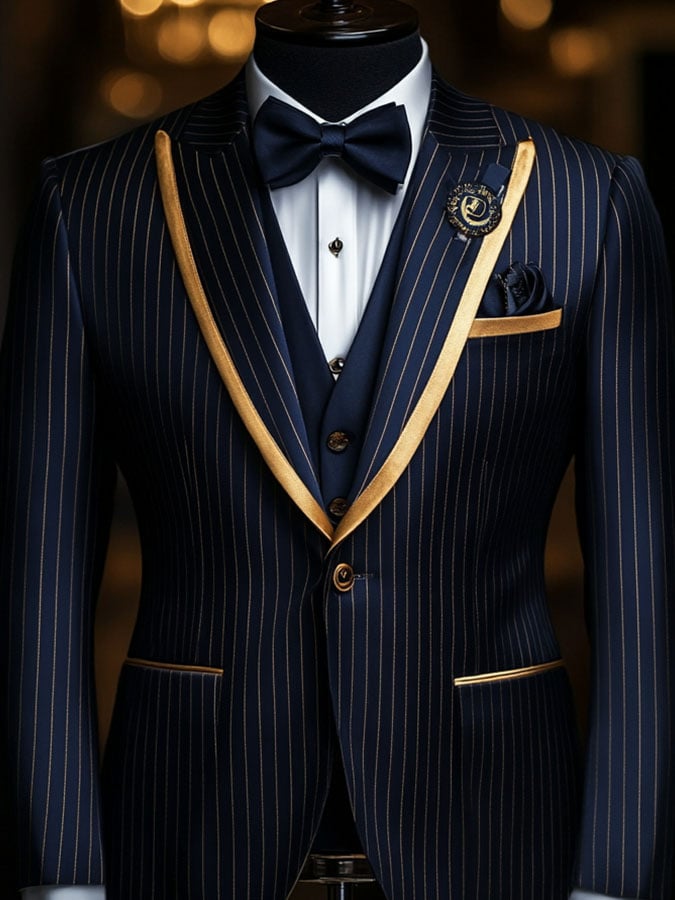 Casual clásico ejecutivo a rayas de manga larga Suit para hombre