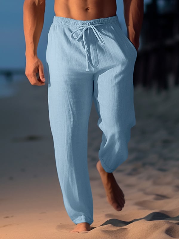 Pantalón Drawstring Elastic Waist Straight Comfortable And transpirable para exterior Vacation Beach Vacation casual para hombre