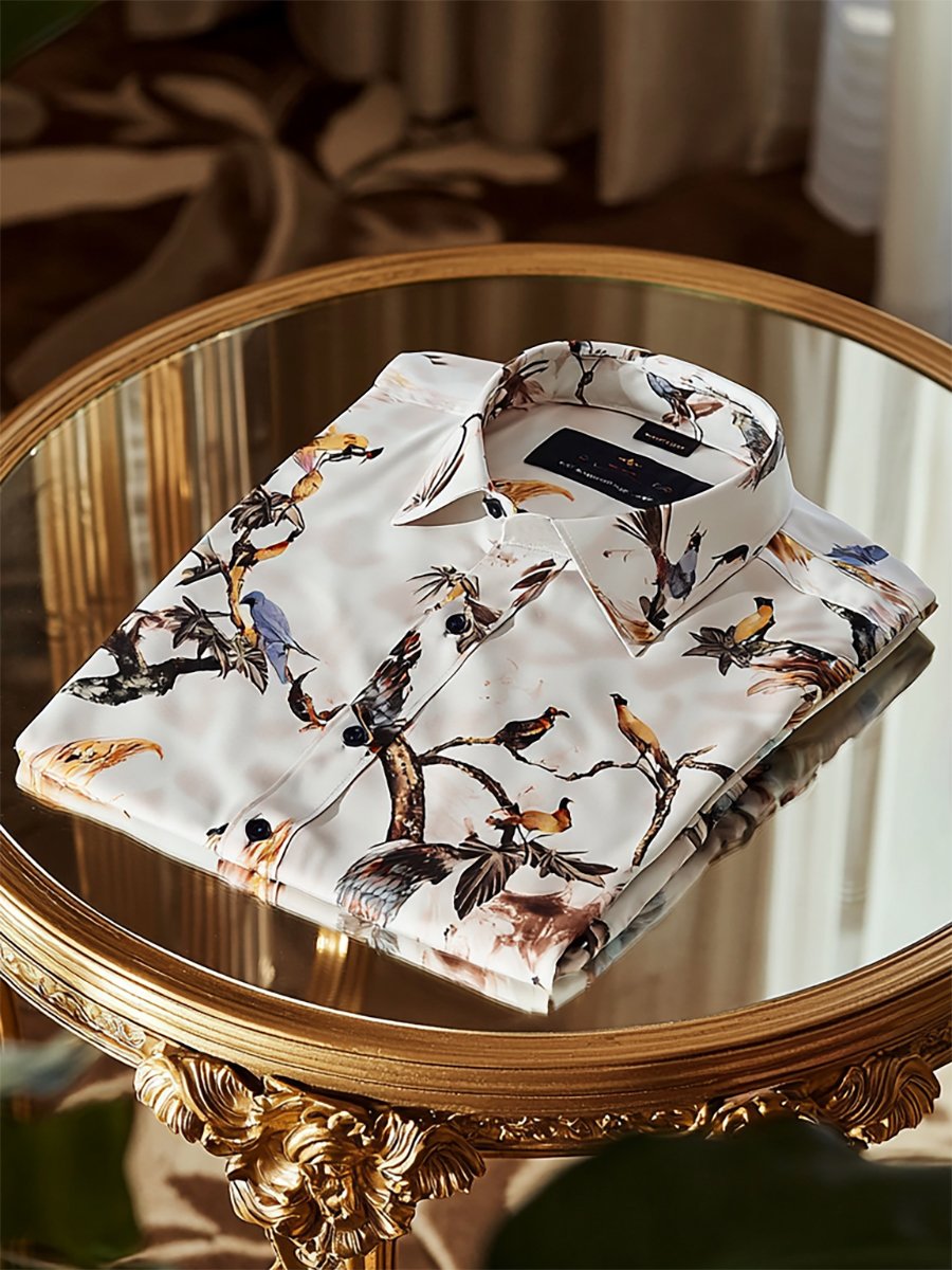 Camisa Resort floral estampado de manga larga para hombre