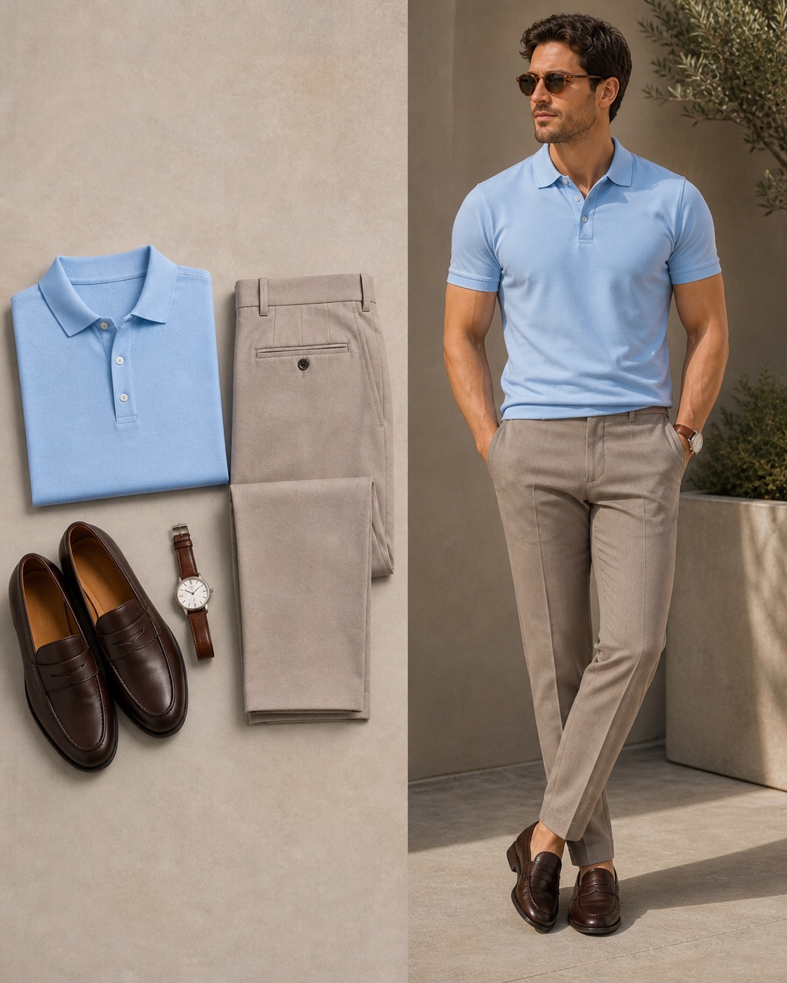 Conjunto de dos piezas casual Blue Color de manga cortas camisa polo & Jeans pantalón para hombre