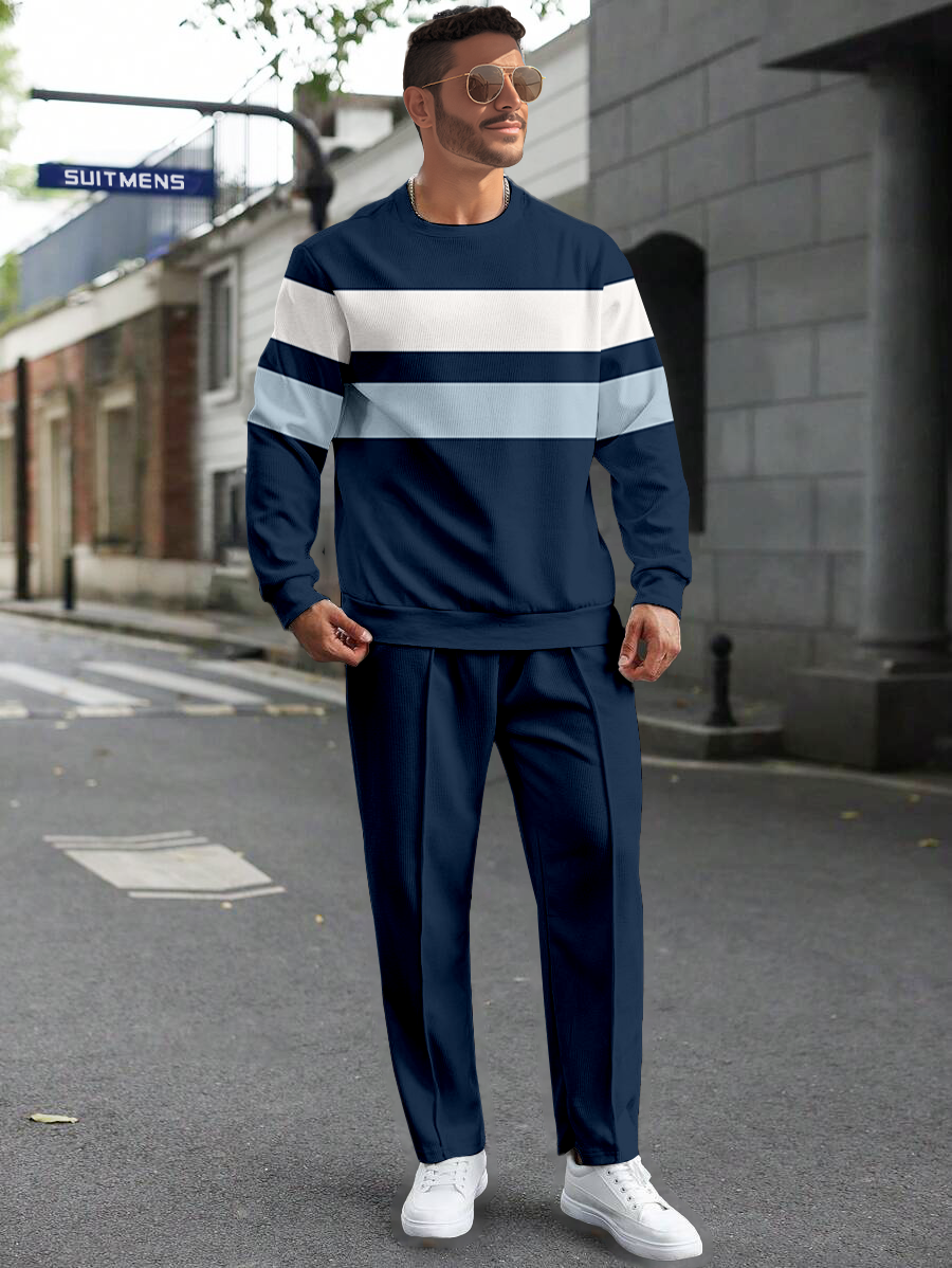 Colorblock Round Neck casual Sports Set 051 para hombre