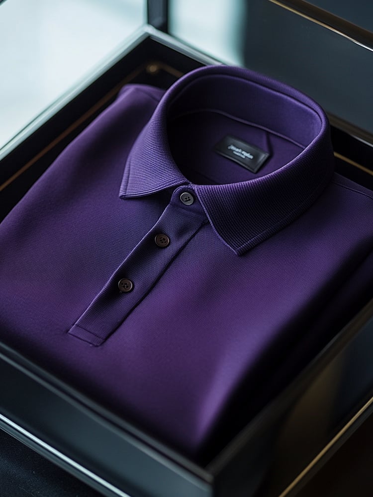 Camisa polo ejecutivo Purple Solid Sweat-Wicking de manga corta para hombre