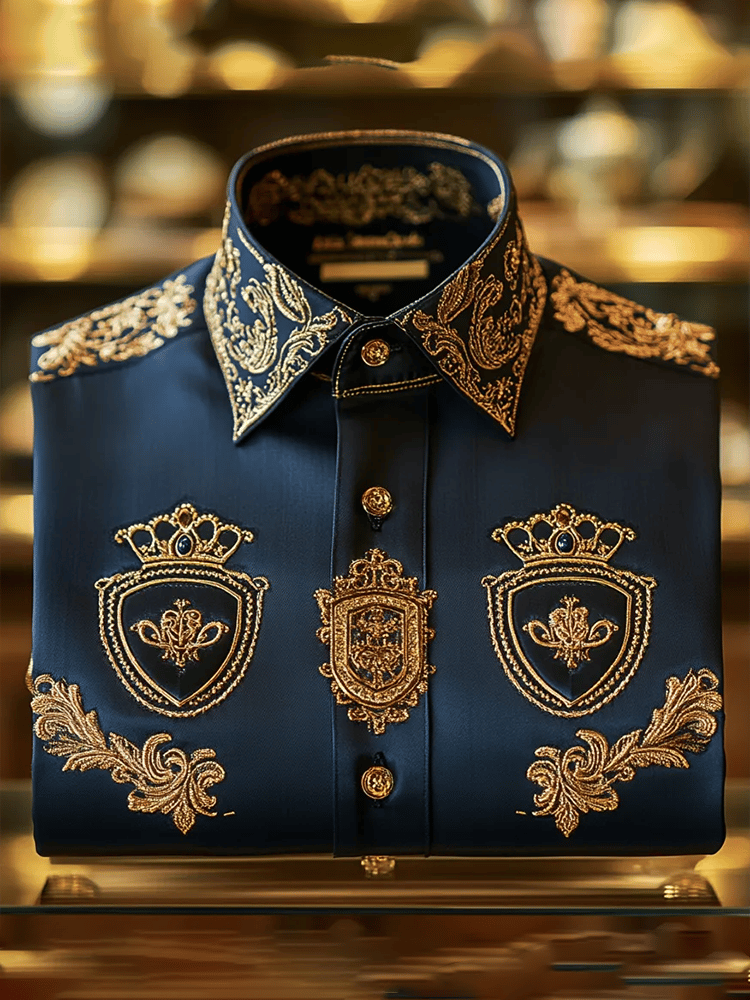 Camisa satén Luxe estampado de manga corta Button para hombre