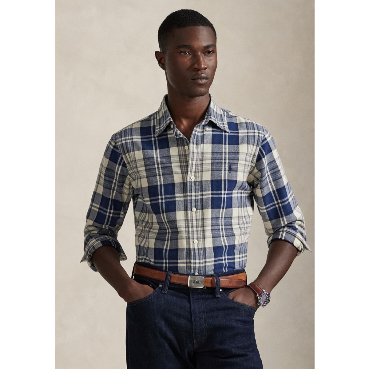 Classic Fit Plaid Brushed Oxford Shirt - 1