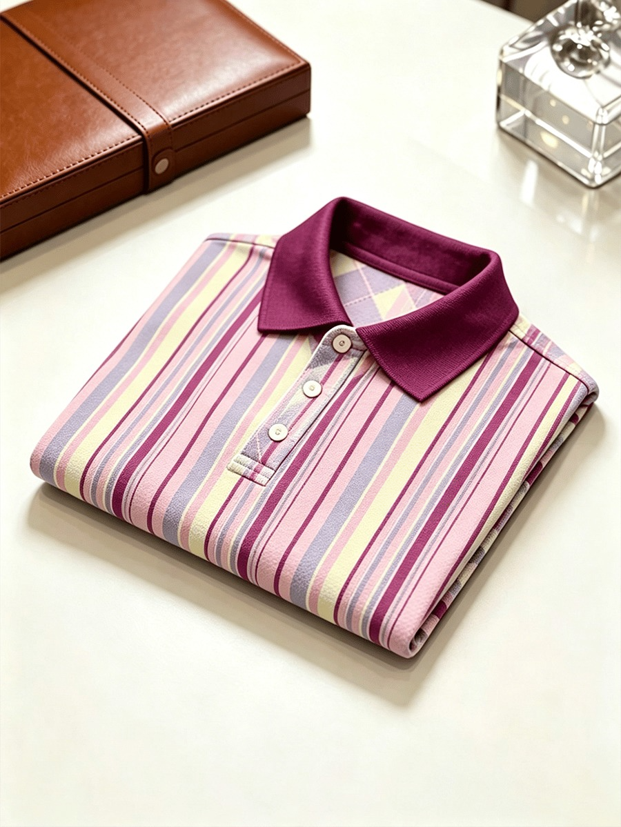 Camisa polo ejecutivo Colorblock a cuadros estampado para hombre