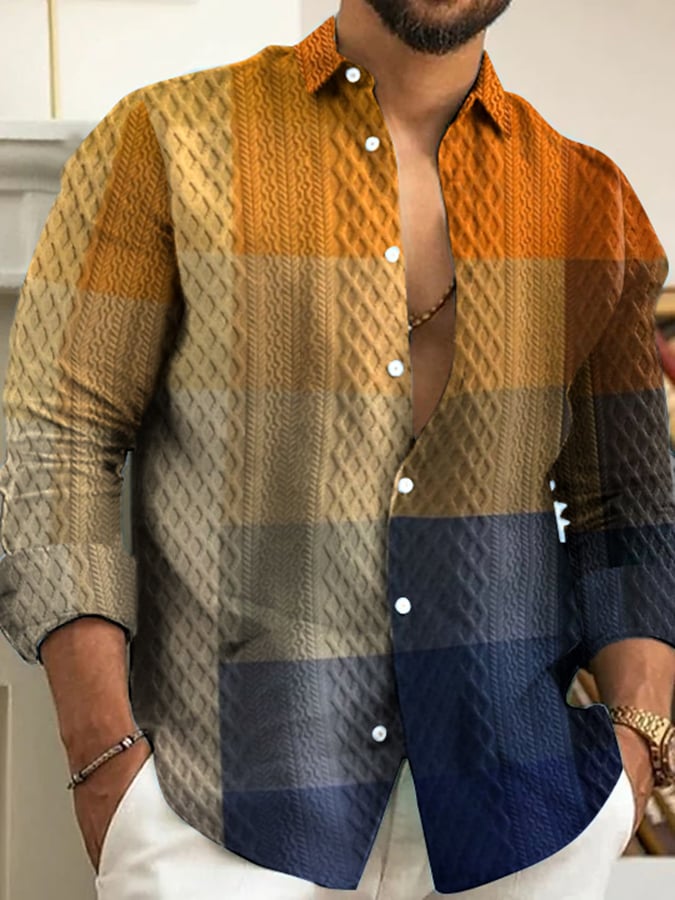 Camisa Ethnic retro Pattern Lapel para hombre