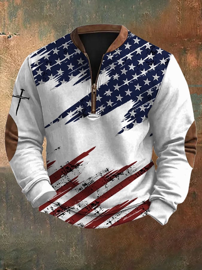 Sudadera Cross Flag estampado Zip cuello para hombre