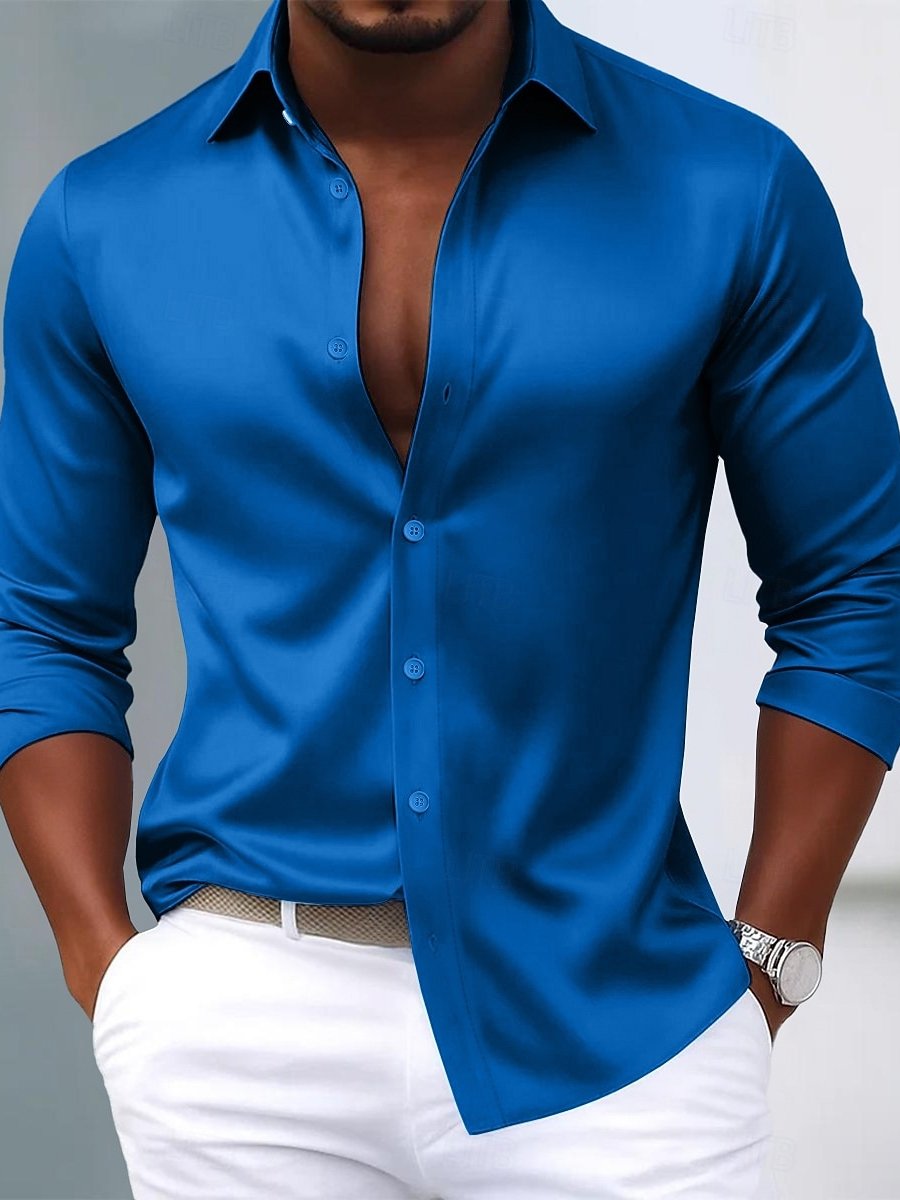 Camisa de lujo Blue de manga larga para hombre