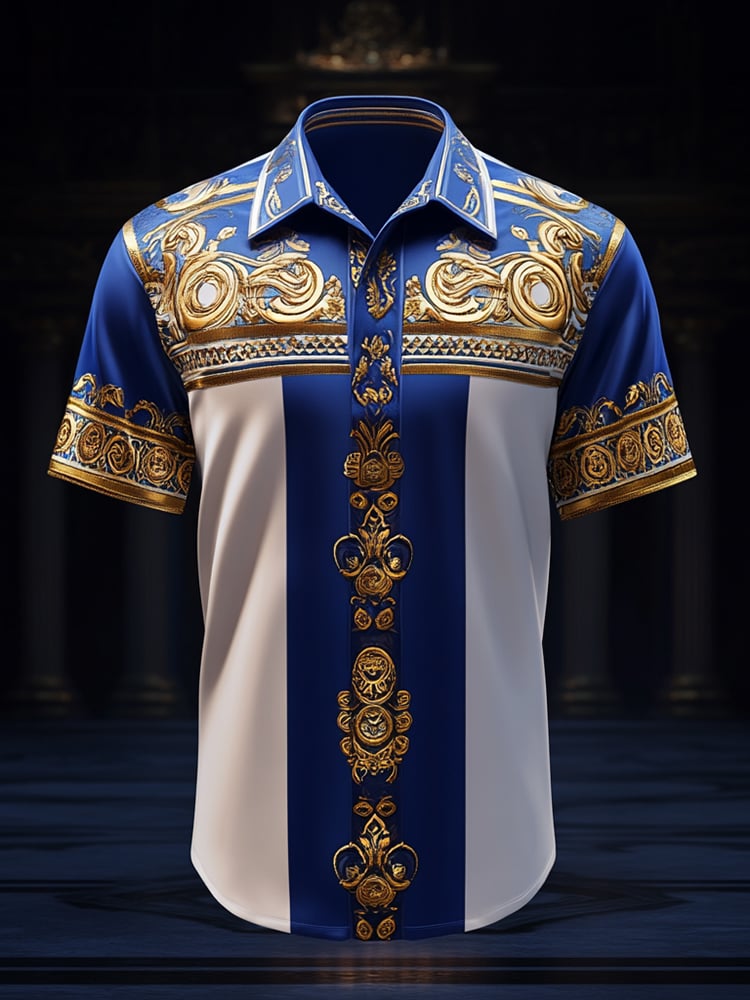 Camisa satén Luxe estampado de manga corta Button para hombre