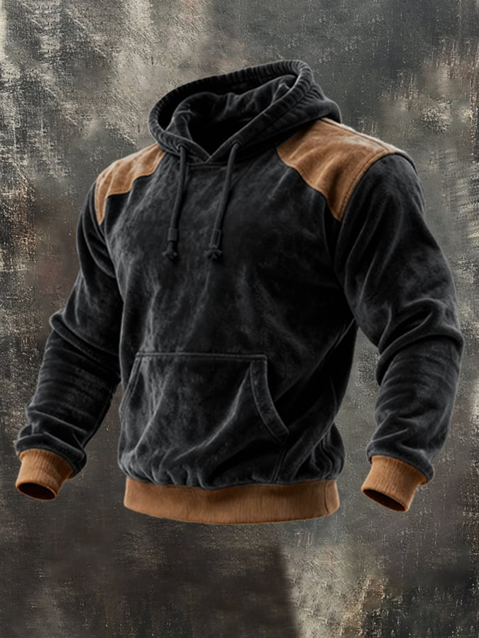 Sudadera retro terciopelo Contrast Hooded casual Set para hombre