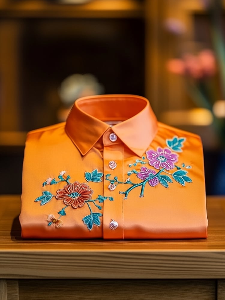 Camisa ejecutivo casual floral solapa de manga corta para hombre