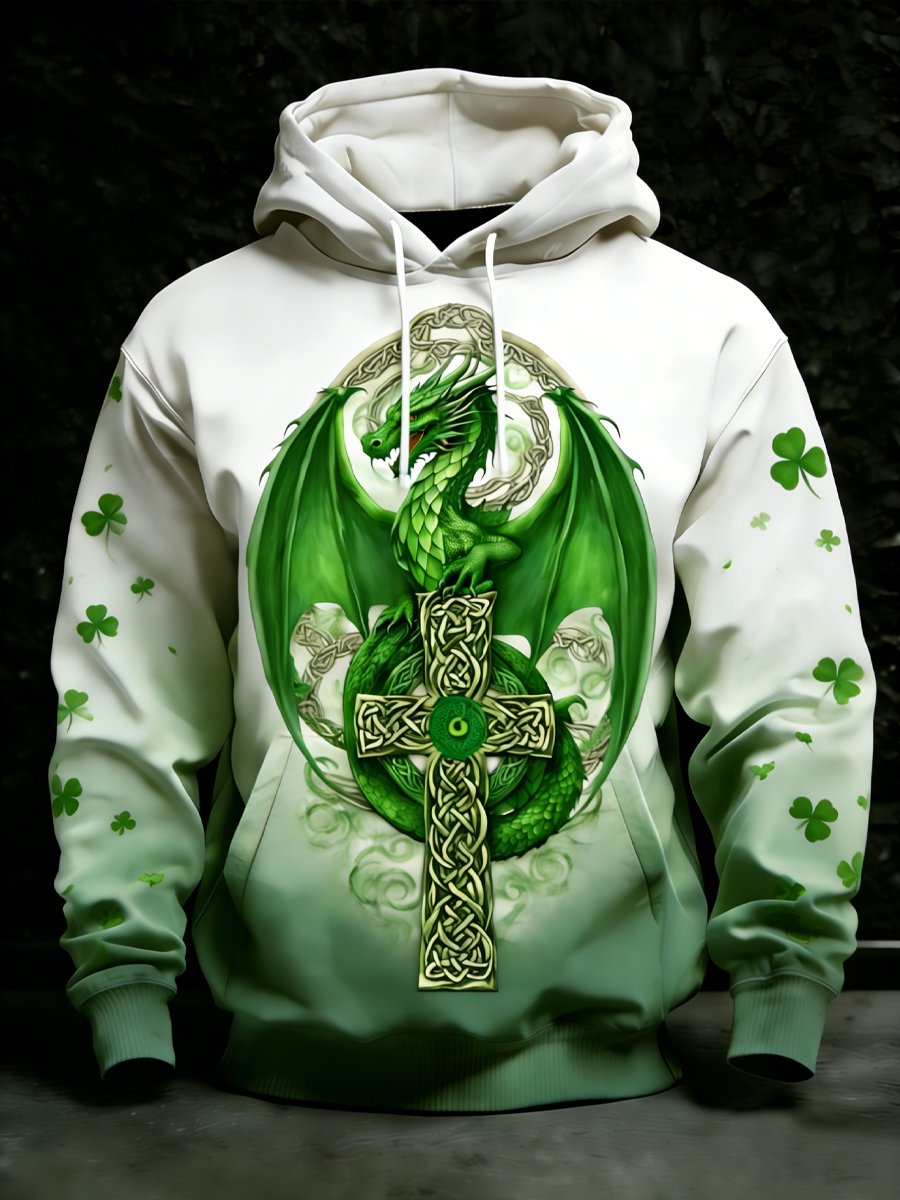 Sudadera vintage St. Patrick's Day estampado con gorrasucha para hombre