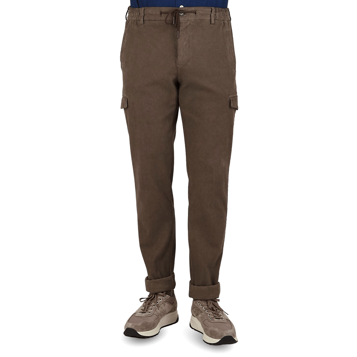 Washed Brown de algodón elástico Cargo Trousers
