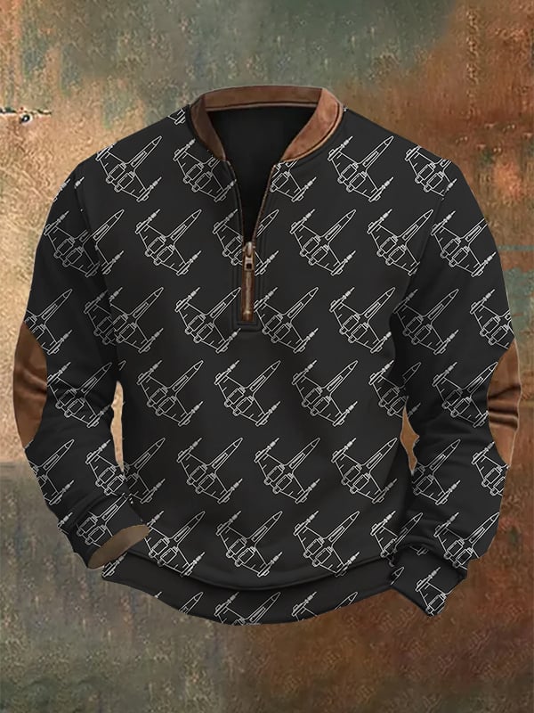 Sudadera de moda casual Airplane estampado cierre Neck para hombre