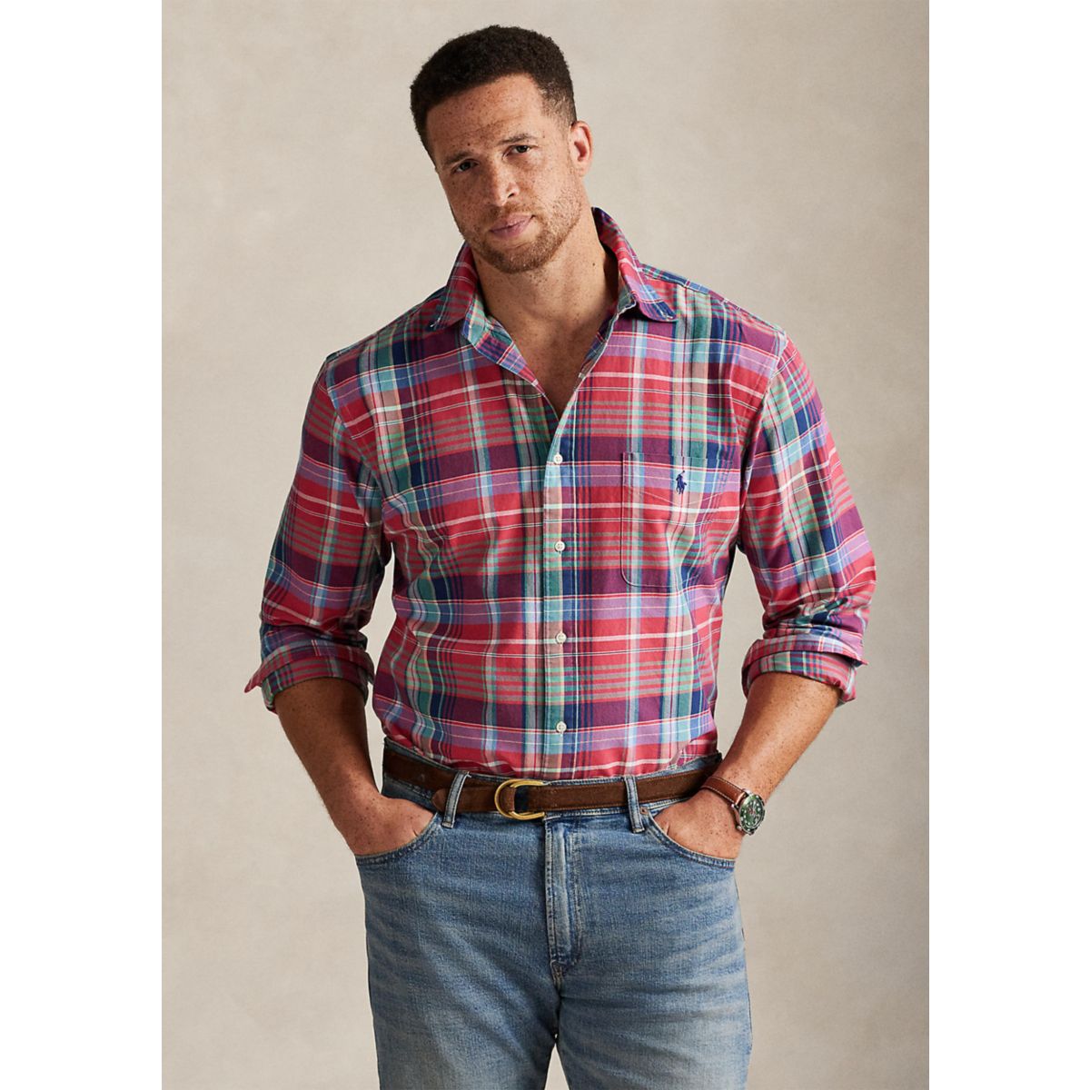 Big & Tall Plaid Oxford Shirt - 1