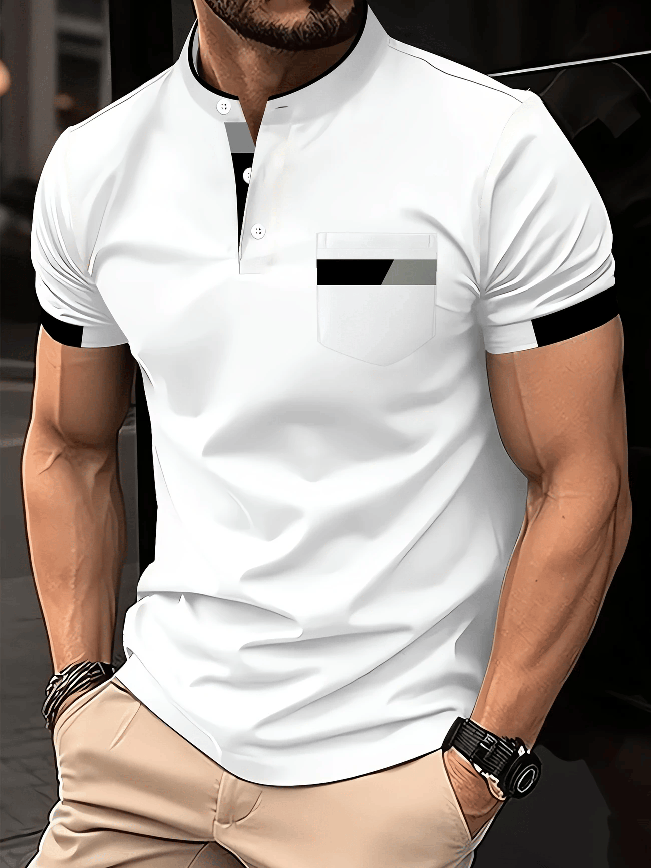 Camiseta casual de manga corta Henley para hombre