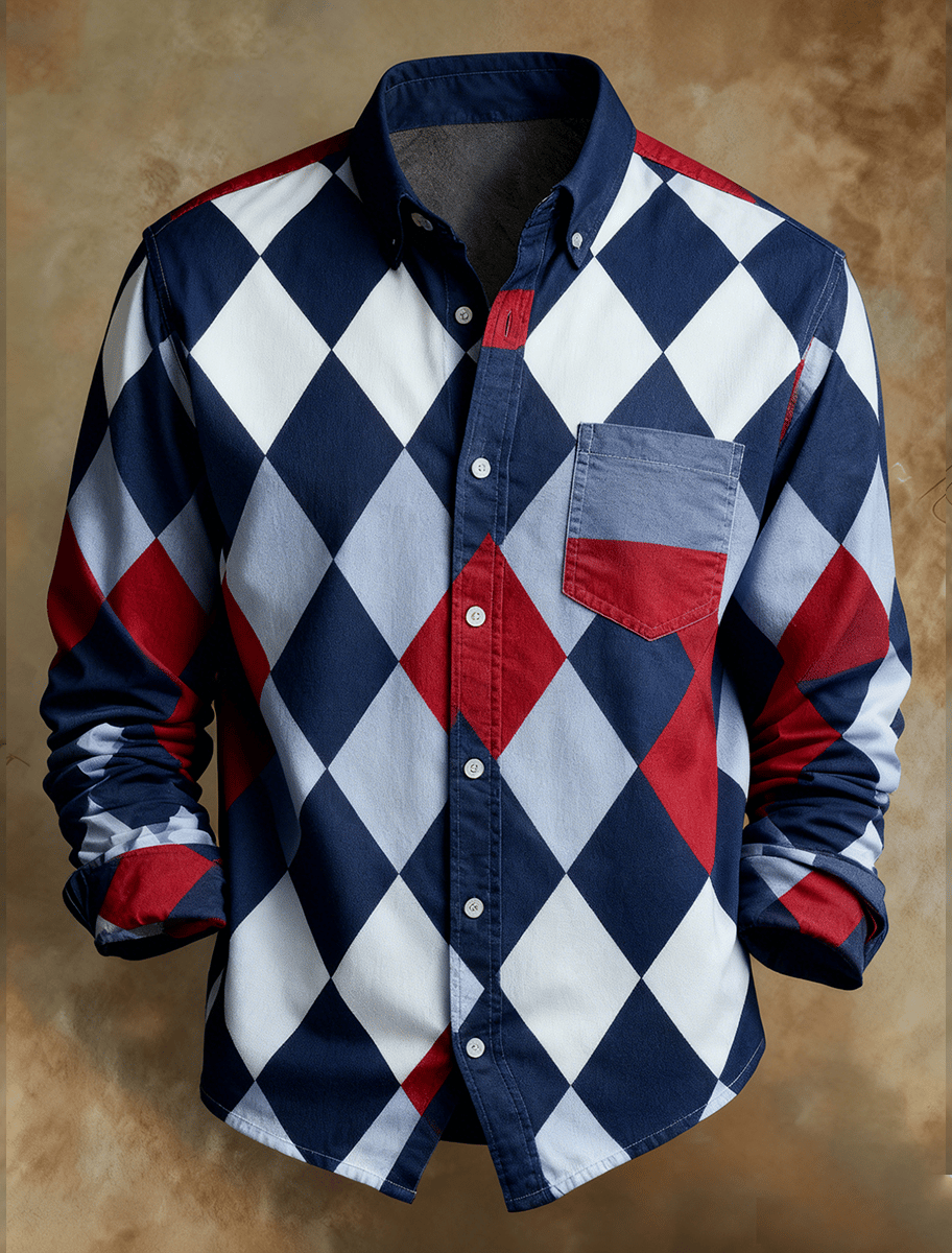 Camisa retro Abstract Art estampado Comfortable ejecutivo Style para hombre