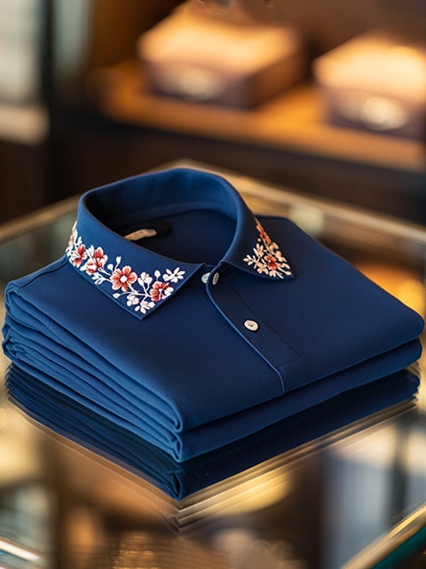 Camisa polo ejecutivo casual cuello floral Button para hombre