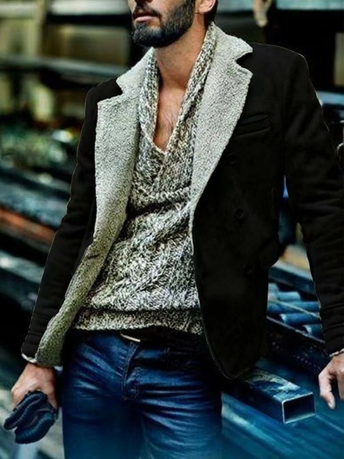 Chaqueta de moda casual polar Lined Faux gamuza para hombre