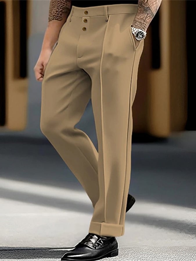 Casual de color sólido Button Trousers para hombre