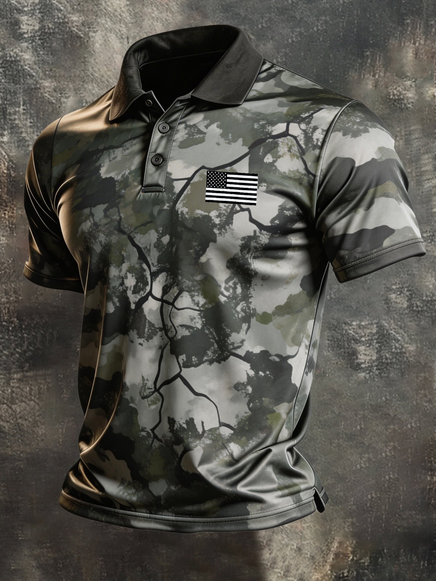 Camisa polo retro Patriot Camouflage de manga corta para hombre
