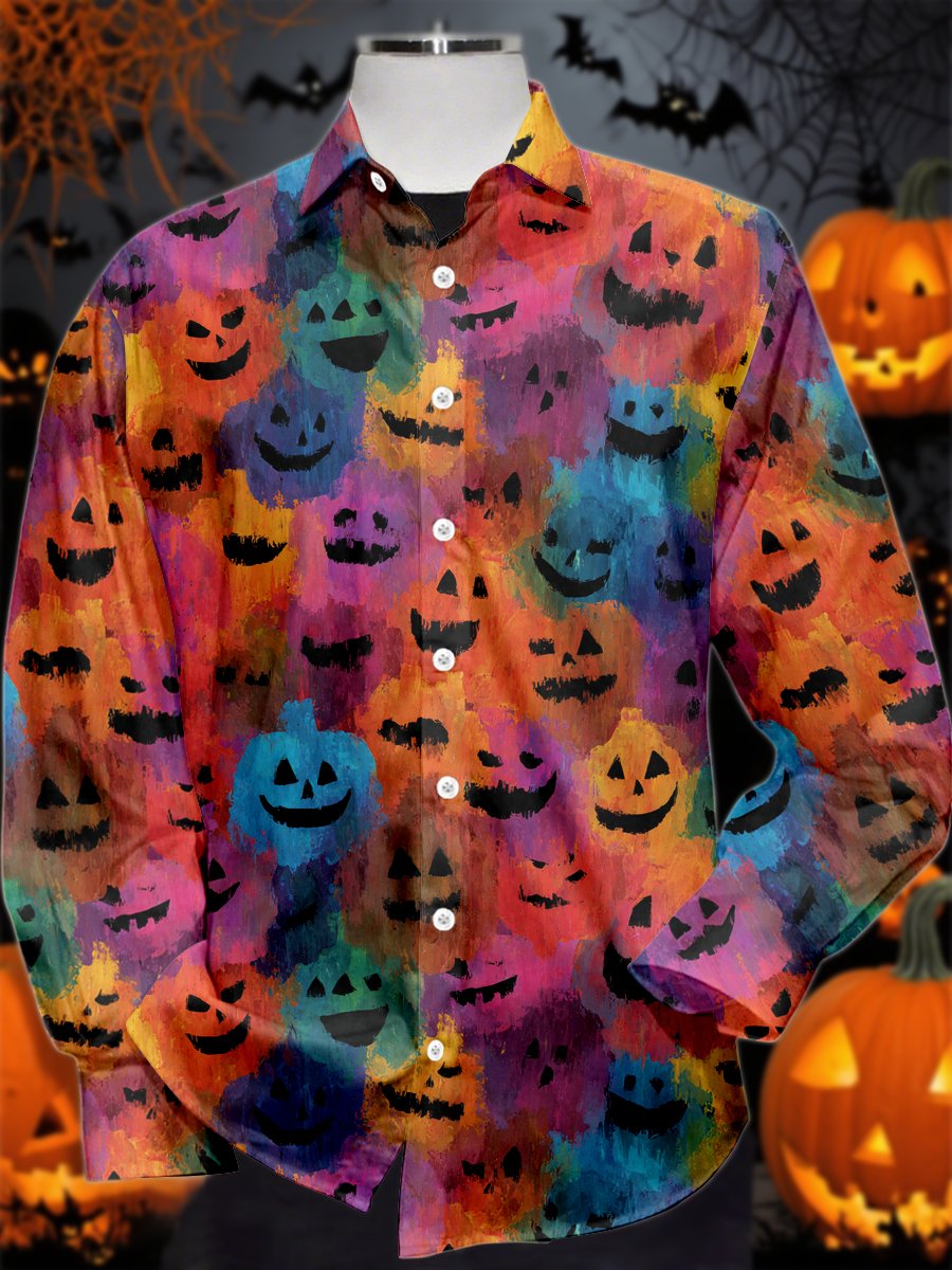 Camisa vintage Halloween estampado de manga larga para hombre