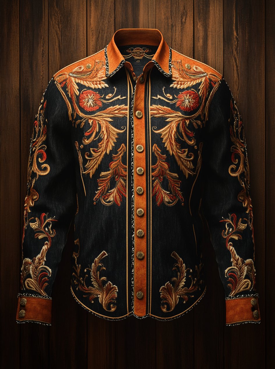 Camisa Western vintage Indian Totem estampado de manga larga para hombre