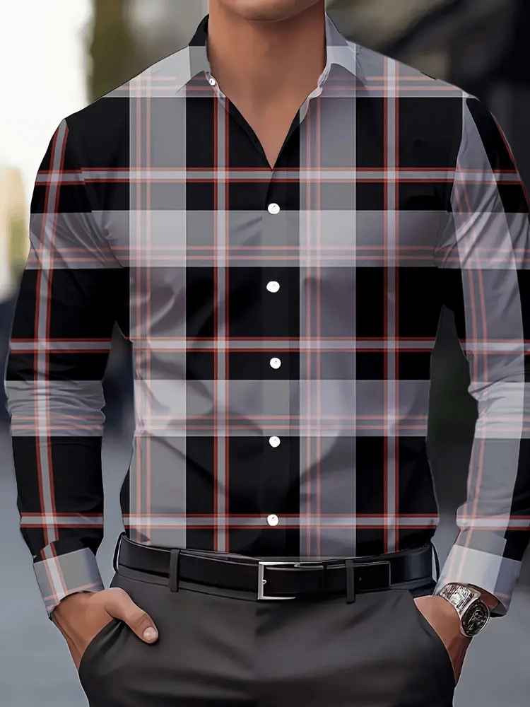 Camisa a cuadros ejecutivo de manga larga para hombre