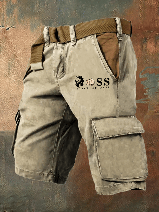 para hombre retro Letter Print Cargo shorts (Belt Not Included)