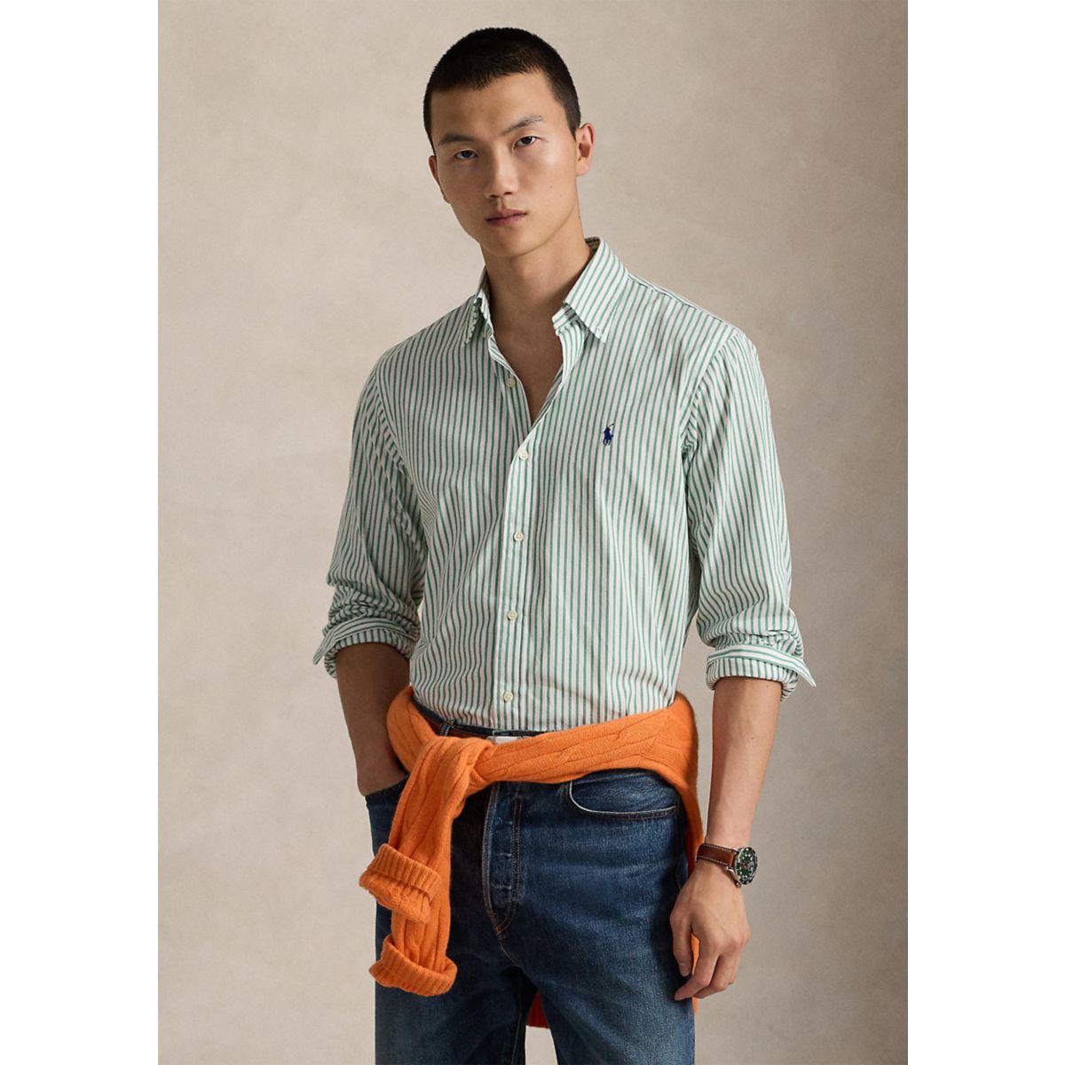 Men's Classic Fit Striped Poplin Shirt - 1