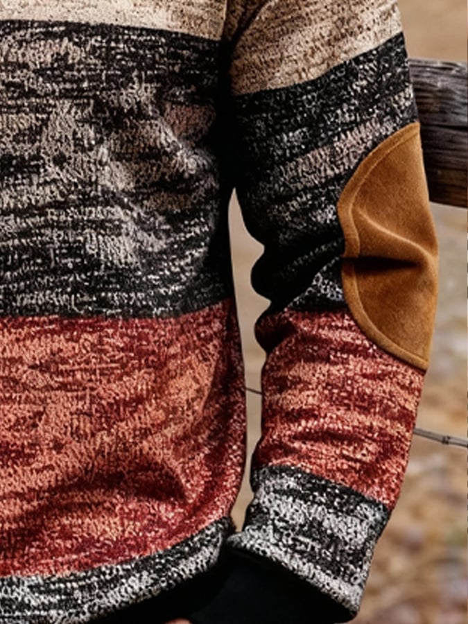 Sudadera retro en bloques de color estampado cierre para hombre