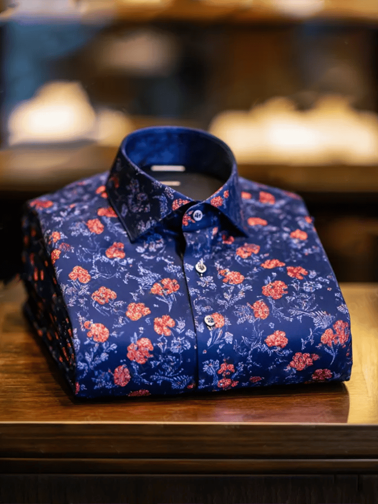 Camisa ejecutivo de lujo floral estampado de manga corta para hombre