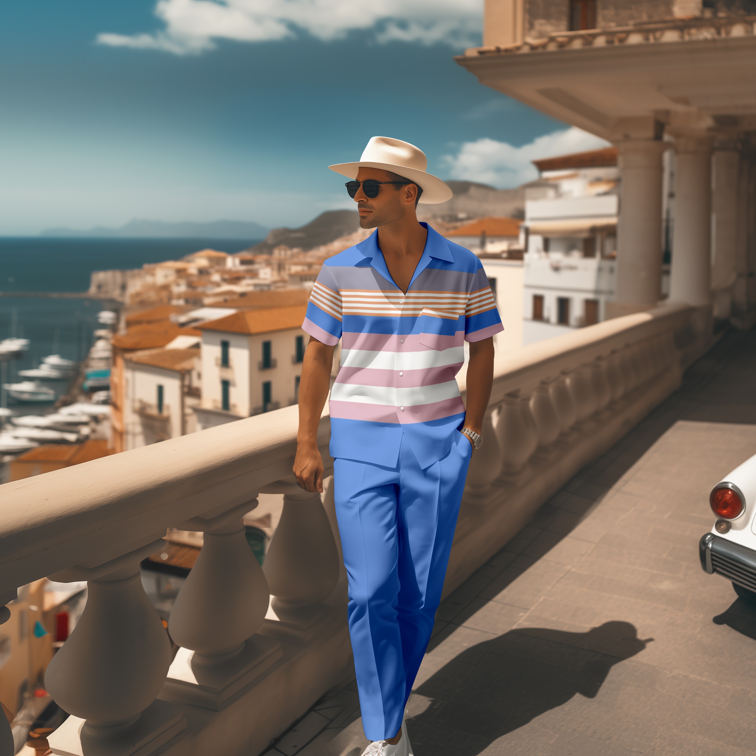 Camisa retro a cuadros Colorblock de manga corta Walking Suit 1665 para hombre
