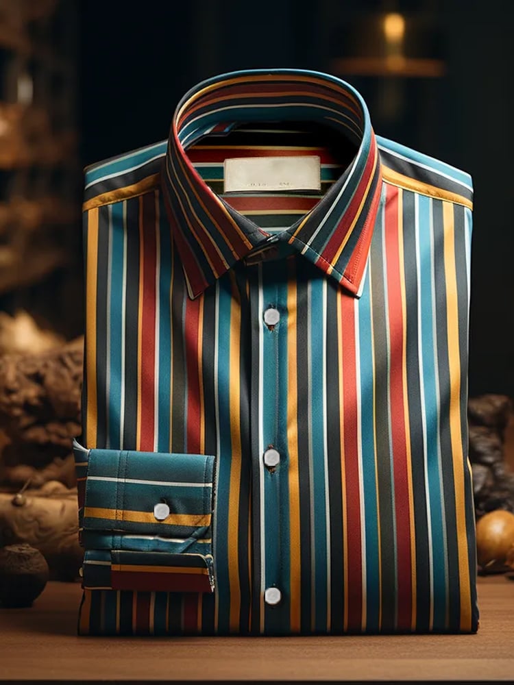 Camisa de lujo Romantic Contrast Color estampado de manga larga para hombre