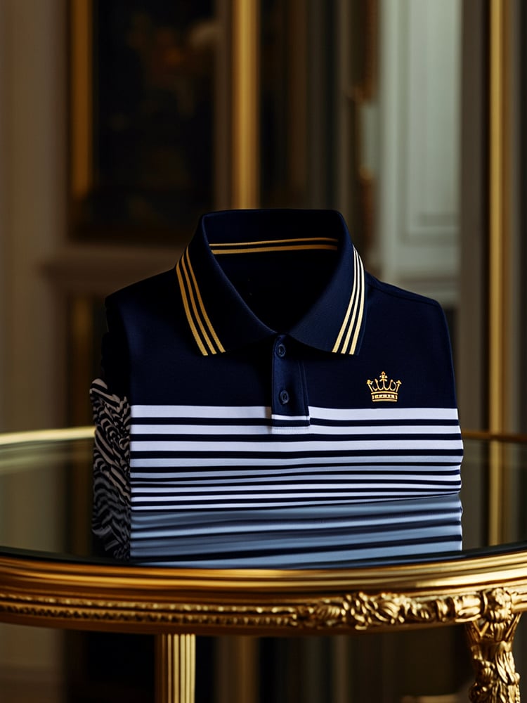 Camisa polo ejecutivo casual a rayas Crown Button de manga corta para hombre