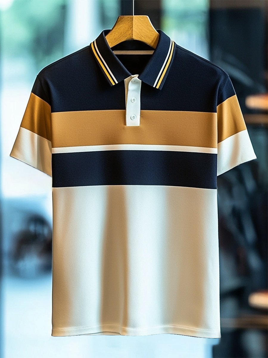Camisa polo ejecutivo casual rayas estampado Button de manga corta para hombre