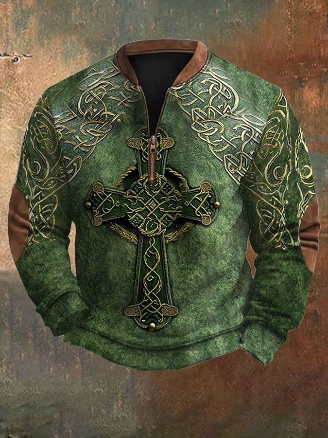 Sudadera Western desgastado Hot estampado 1/4 cierre Stand cuello de manga larga para hombre