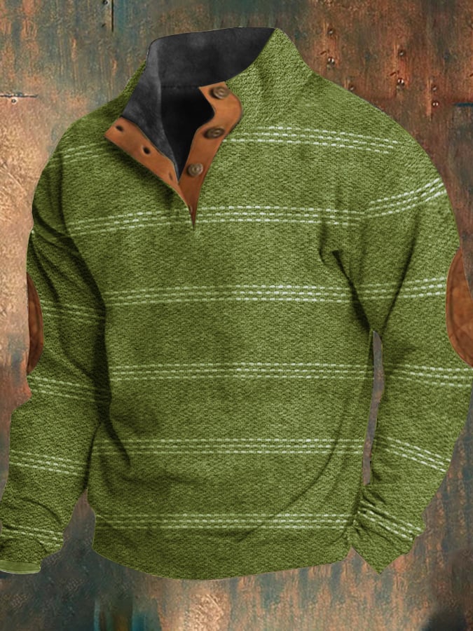 Sudadera Western retro estampado Element Design Stand cuello Button para hombre