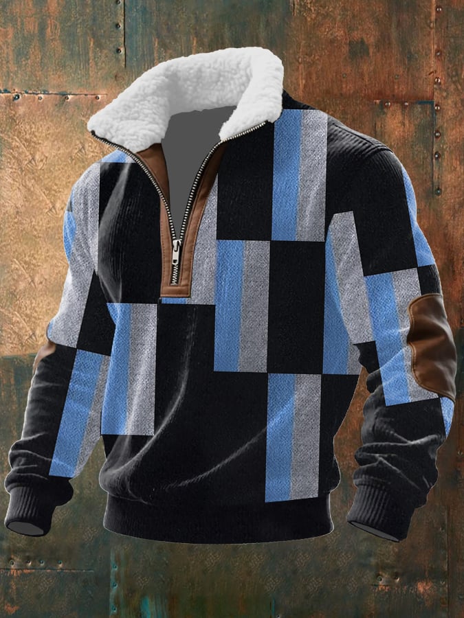 Sudadera retro Western Texture estampado tejido Fabric cierre Fur cuello de manga larga para hombre