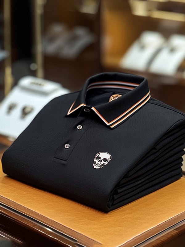 Camisa polo ejecutivo casual Skull estampado con botones para hombre