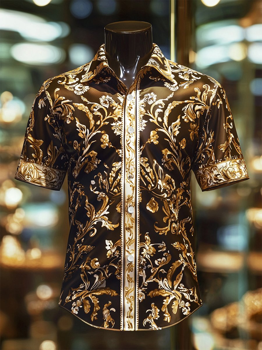Camisa satén Luxe Royal estampado de manga corta para hombre