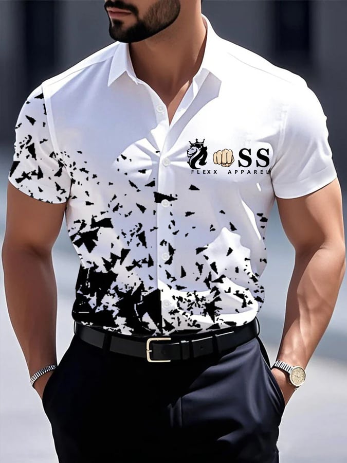 Camisa retro Letter Design estampado ejecutivo de manga corta para hombre