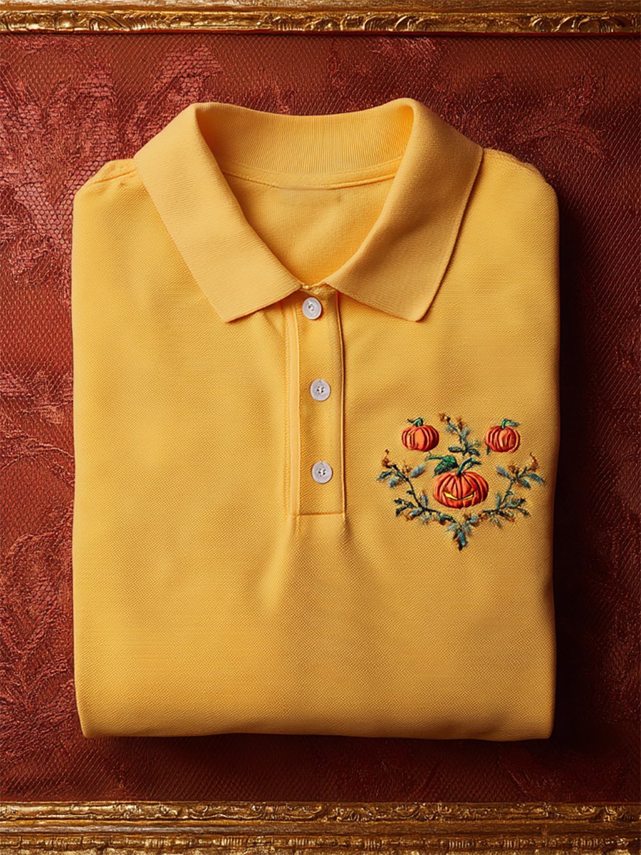 Camisa polo casual ejecutivo Halloween Pumpkin Art Button de manga corta para hombre