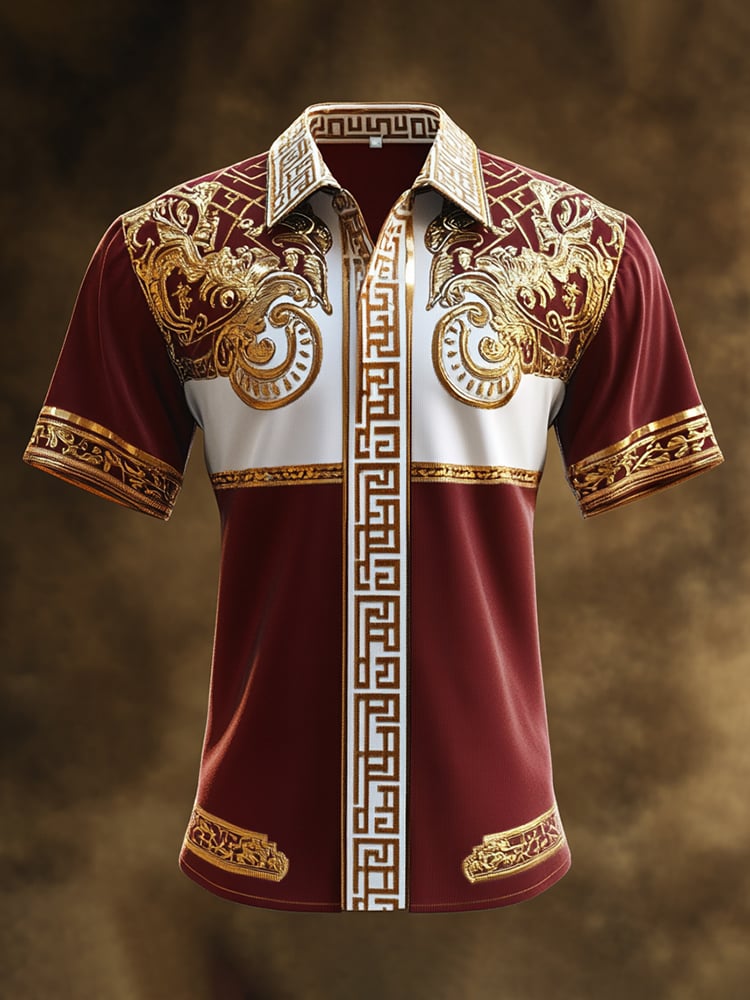 Camisa satén Luxe estampado de manga corta Button para hombre