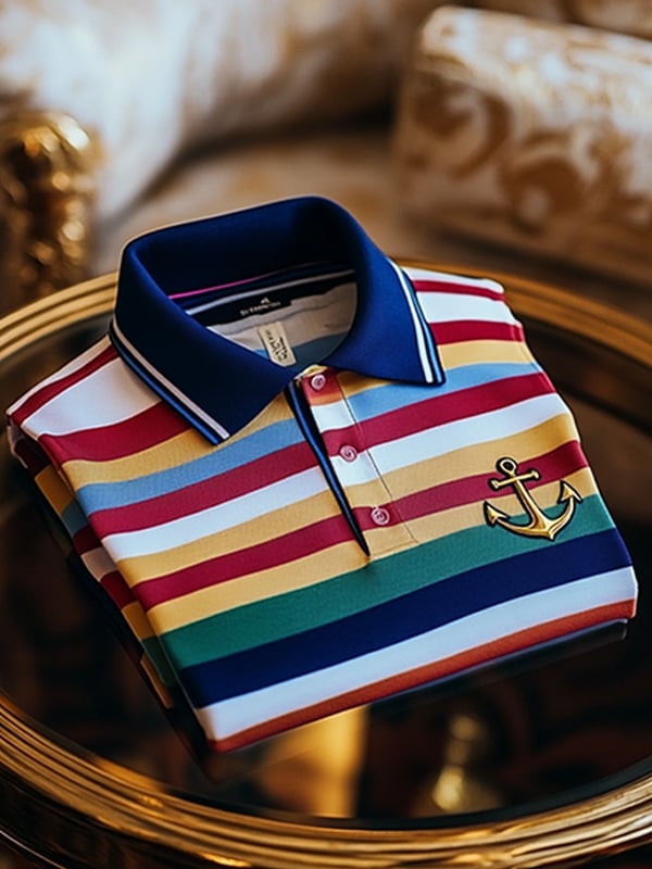 Camisa polo retro ejecutivo rayas estampado de manga larga para hombre